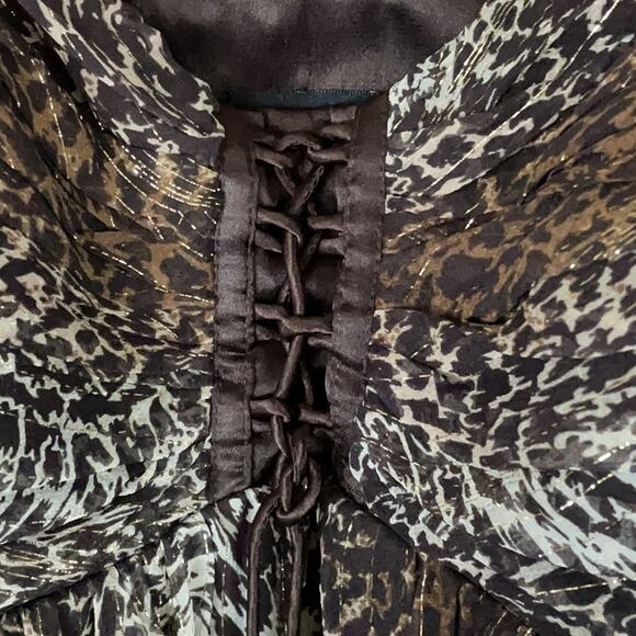 Nicole Miller Leopard Print Sheer Silk Chiffon Spaghetti Strap Dress SZ 6 - Picture 3 of 12